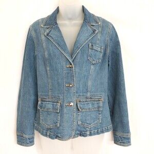 Style & Co Denim Jean Blazer Jacket with Bling Rhinestone Buttons Size S Stretch